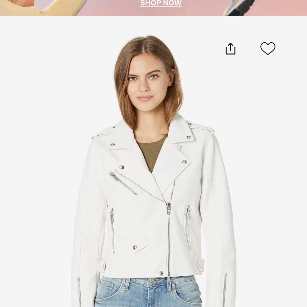 Blank NYC Pu White Leather Moto Jacket with Silver Hardware